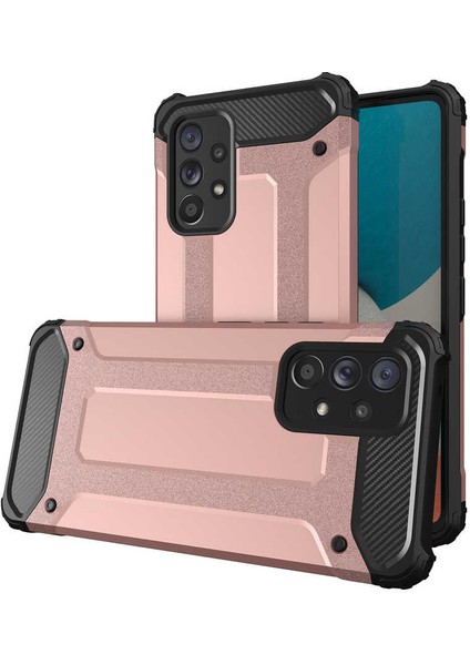 Case World Samsung Galaxy A53 ile Uyumlu Kapak Çift Katmanlı Zırh Tank ile Uyumlu Kılıf - Rose Gold