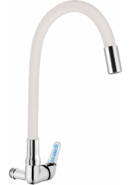 Kca Duvardan Tek Su Çıkışlı Beyaz Spiral Harekei Borulu Mutfak Lavabo Bataryası Musluğu Çeşmesi