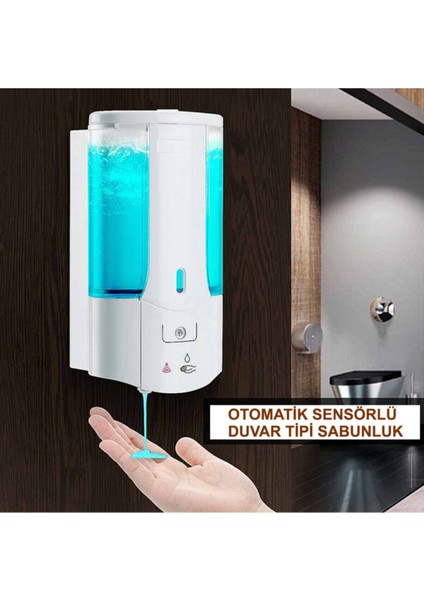 Beyaz Duvara Monte Sensörlü Şeffaf Otomatik Sıvı Sabunluk 400 ml