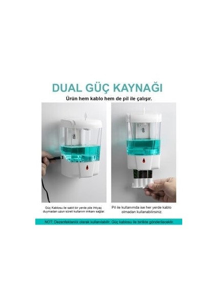 Duvara Monte Pilli ve Elektrikli 700ML Sensörlü Sıvı Sabunluk