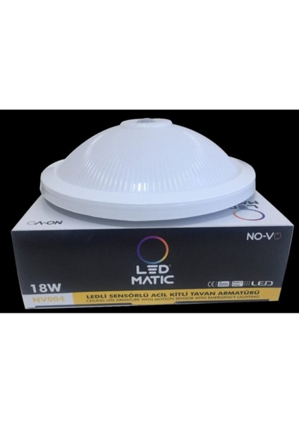 No-Vo NV004-18W Acil Kitli Ledli Sensörlü Tavan Aydınlatma Armatürü 6500K Beyaz Işık