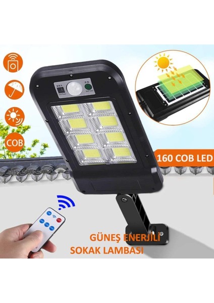 Solar Güneş Enerjili Kumandalı 8 Gözlü LED Sokak Lambası Hareket Sensörlü Aydınlatma Projektör