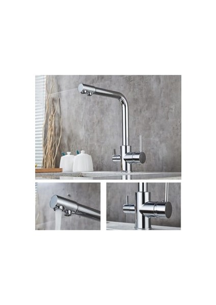 Su Arıtma Çıkışlı 3 Çıkışlı Dual Flow Evye Mutfak Bataryası