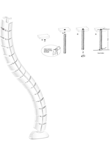 Masa Altı Kablo Toplayıcı Dinazor Omurga Kablo Kanalı Beyaz