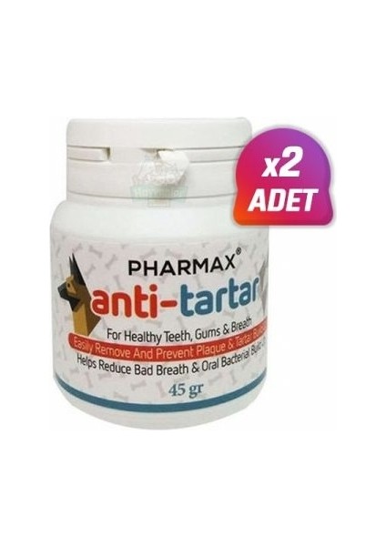 2 Adet - Pharmax Anti-Tartar Kedi Köpek Diş Taşı Giderici Toz 45 gr