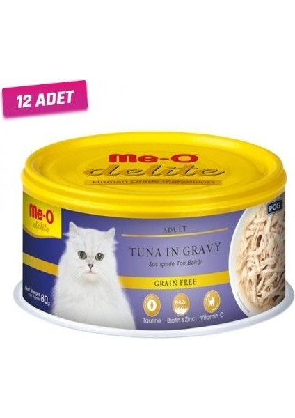 12 Adet - Meo Delite Tahılsız Sos Içinde Ton Balıklı Yetişkin Kedi Konservesi 80 gr