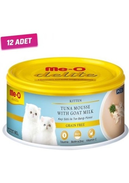 12 Adet - Meo Delite Tahılsız Keçi Sütlü ve Ton Balıklı Yavru Kedi Konservesi 80 gr