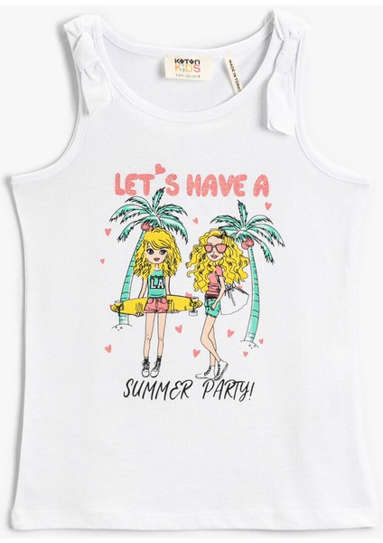 2SKG30009AK Bisiklet Yaka NormalKalıp Baskılı Beyaz Melanj Kız Çocuk Atlet