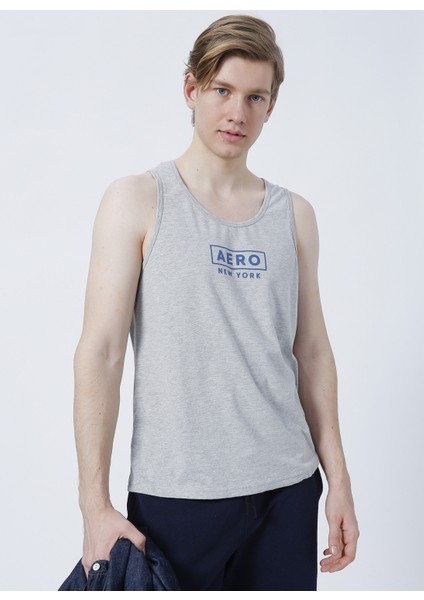 E-9237 Geniş Yaka Regular Fit Baskılı Gri Melanj Erkek Atlet