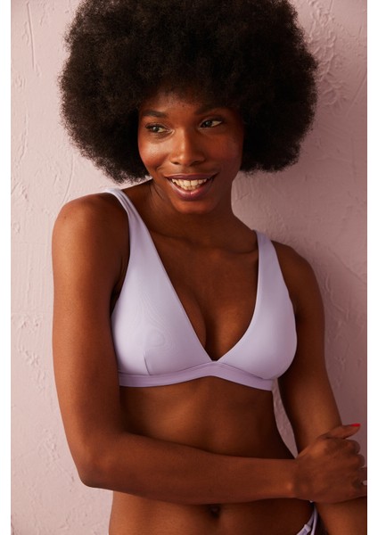 Eflatun Basic Deep V Bikini Üstü