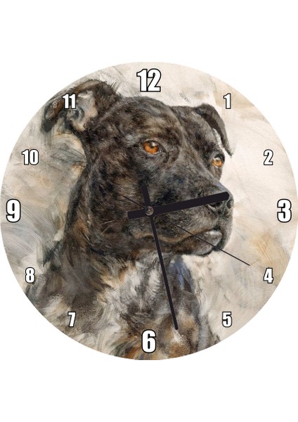 Cakatablo Siyah Beyaz Köpek Duvar Saati (Çap 30X30 Cm)