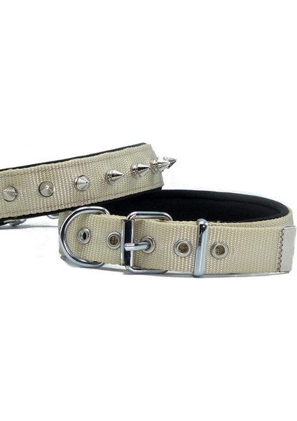 Konfor Dokuma Çivili Köpek Boyun Tasması Haki Medium 2,5X37-45 cm