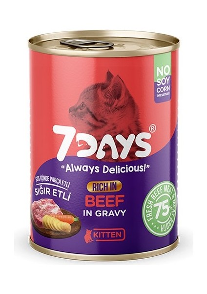 7days Tahılsız Taze Sığır Etli Soslu Yavru Kedi Konservesi 415 gr