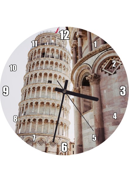 Cakatablo Pizza Kulesi Italya Duvar Saati (Çap 50X50 cm )