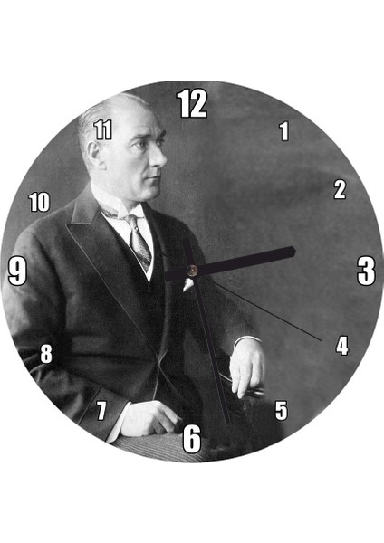 Cakatablo Atatürk Smokinli Modern Duvar Saati (Çap 50X50 cm )