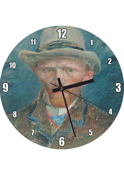 Cakatablo Vincent Van Gogh Kendi Portresi Duvar Saati (Çap 30X30 Cm)