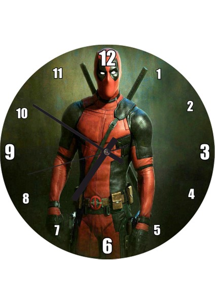 Cakatablo Film Karekteri Savaşçı Deadpool Duvar Saati (Çap 30X30 Cm)