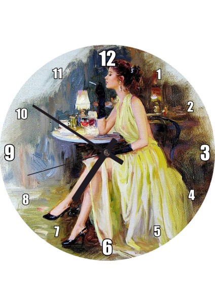 Cakatablo Konstantin Razumov Rus Ressam Kadın Şarap Sigara Resmi Duvar Saati (Çap 50X50 cm )