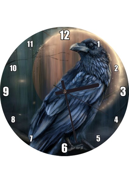 Cakatablo Karga ve Ay Tutulması Dijital Çizim Duvar Saati (Çap 30X30 Cm)