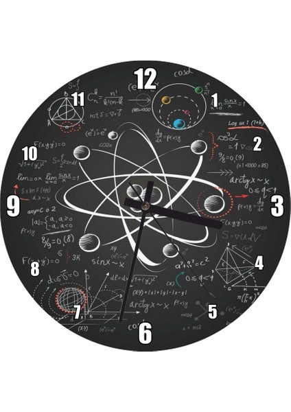 Cakatablo Atomik Araştırma Çizim Üzerinde Formüller Duvar Saati (Çap 30X30 Cm)