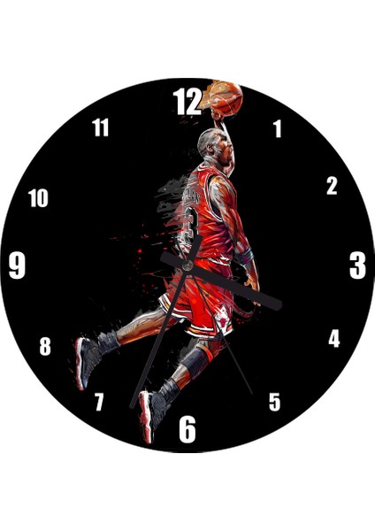 Cakatablo Michael Jordan 3 Numaralı Forma Smaç Görseli Duvar Saati (Çap 30X30 Cm)