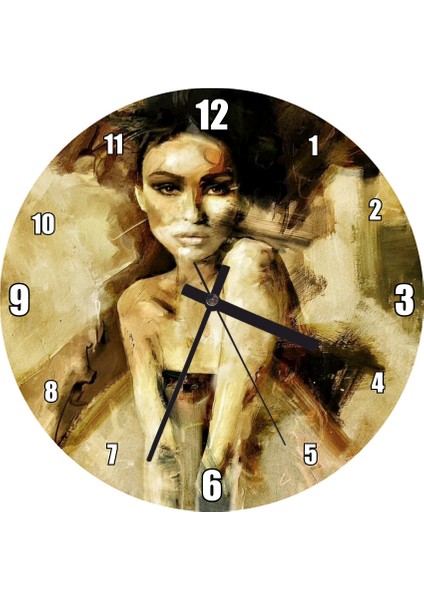 Cakatablo Yağlı Boya Resmi Siyah Beyaz Hayal ve Kadın Görseli Duvar Saati (Çap 30X30 Cm)