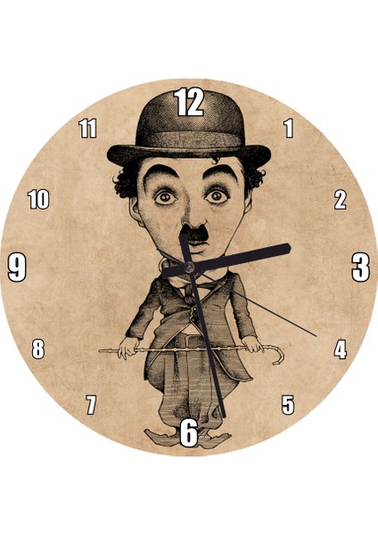Cakatablo Charlie Chaplin Sb Karikatürize Duvar Saati (Çap 30X30 Cm)