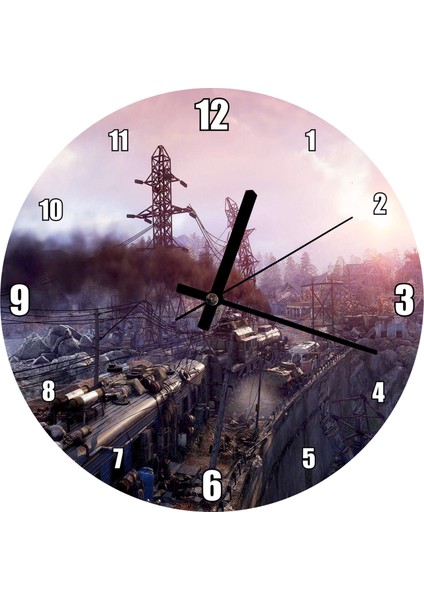 Cakatablo Metro Exodus Buharlı Tren ve Harabe Şehir Duvar Saati (Çap 30X30 Cm)