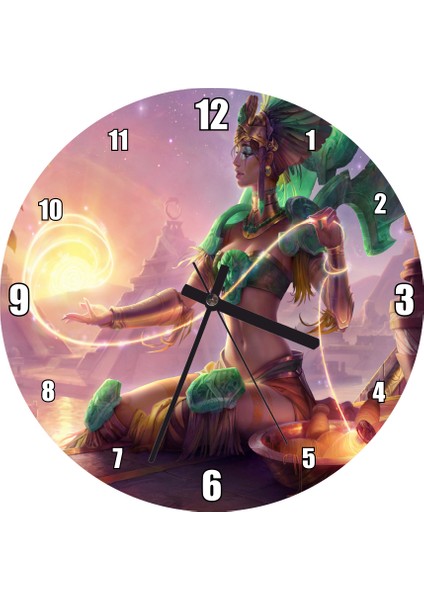 Cakatablo Güneşi Ören Yeşil Kıyafetli Melek Duvar Saati (Çap 50X50 cm )