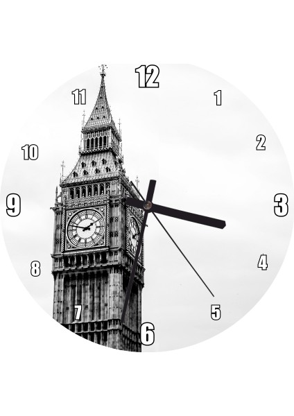 Cakatablo Londra Big Ben Saat Kulesi Siyah Beyaz Duvar Saati (Çap 30X30 Cm)