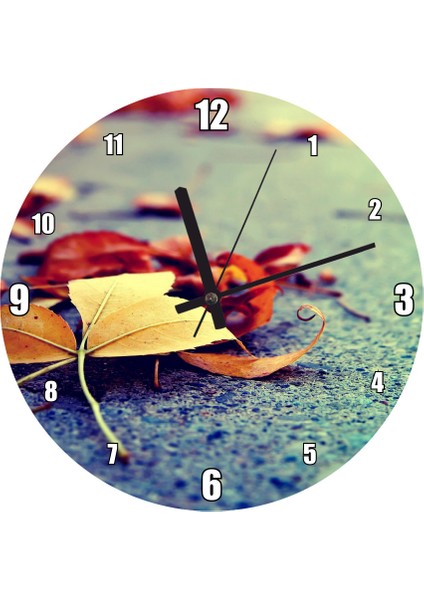 Cakatablo Duvar Dibinde Sonbahar Yaprakları Duvar Saati (Çap 50X50 cm )