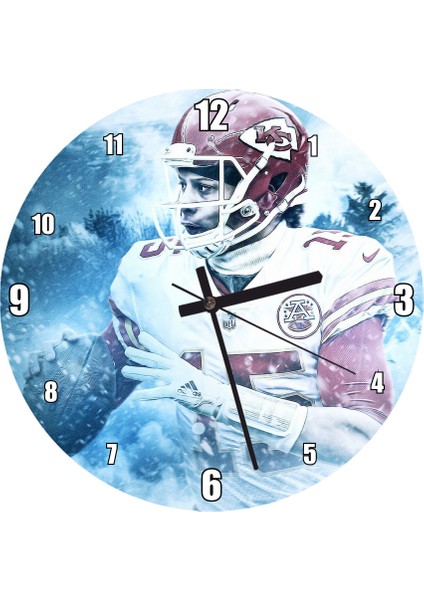 Cakatablo Patrick Mahomes Kansas City Mavi Fon Duvar Saati (Çap 30X30 Cm)