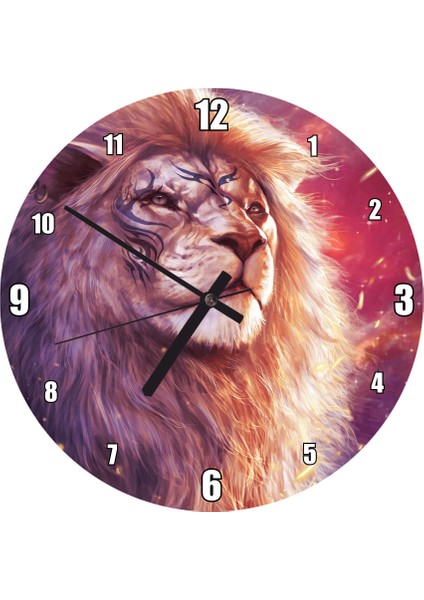 Cakatablo Işıltılı Havalı Aslan Resmi Duvar Saati (Çap 50X50 cm )
