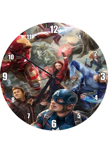 Cakatablo Karekterleri Savaş ve Kaptan Amerika Duvar Saati (Çap 50X50 cm )