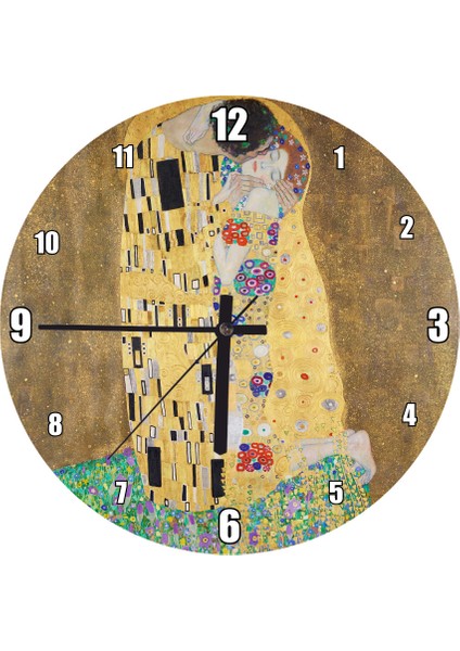 Cakatablo Gustav Klimt Öpücük Tablosu Duvar Saati (Çap 50X50 cm )