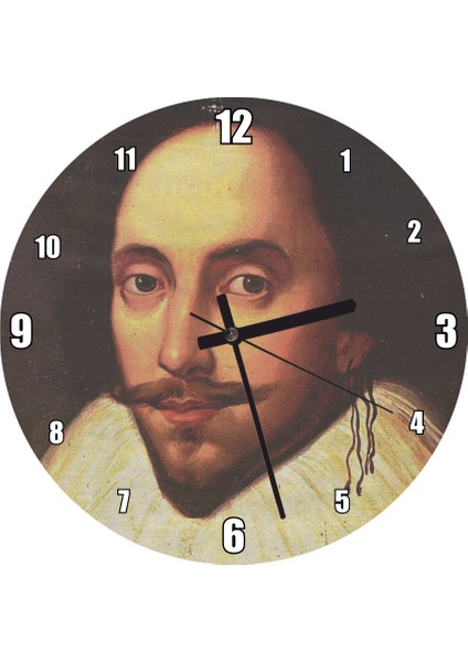 Cakatablo William Shakespeare Portresi Ipli Küpesi Duvar Saati (Çap 50X50 cm )