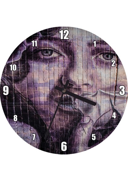 Cakatablo Kadın Yüzü Duvar Boyama Duvar Saati (Çap 30X30 Cm)