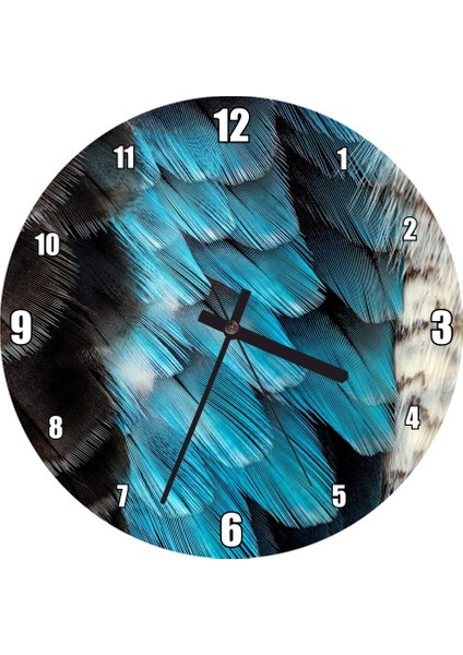 Cakatablo Siyah Mavi Beyaz Neon Tüy Görseli Duvar Saati (Çap 50X50 cm )