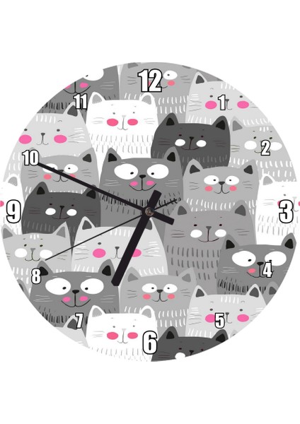 Cakatablo Animasyonlu Kedi Yavruları Görseli Duvar Saati (Çap 50X50 cm )