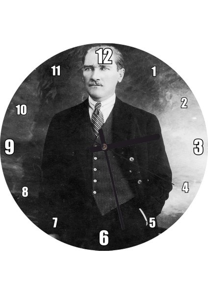 Cakatablo Atatürk Takım Yelek Bıyıklı Ayakta Duvar Saati (Çap 30X30 Cm)