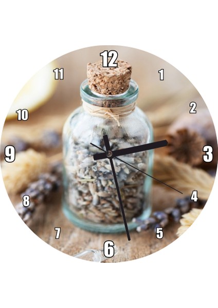 Cakatablo Küçük Şişede Lavantalar Duvar Saati (Çap 30X30 Cm)