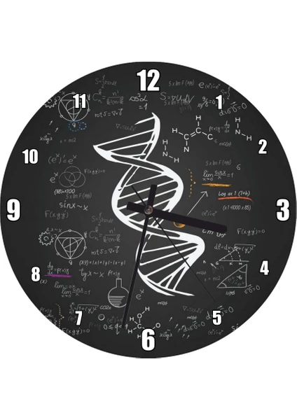 Cakatablo  Dna Sarmalı Matematiksel Formüller ve Geometrik Şekiller Duvar Saati (Çap 30X30 Cm)