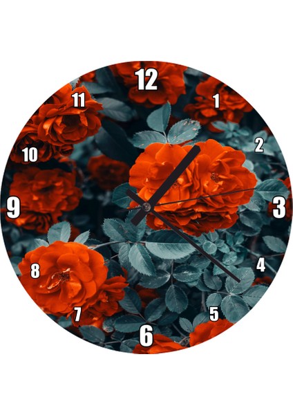 Cakatablo Kırmız Renk Sarmaşık Gül Görseli Duvar Saati (Çap 50X50 cm )