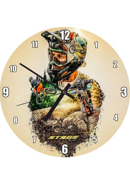 Cakatablo Motokros Illüstrasyon Görseli Duvar Saati (Çap 30X30 Cm)