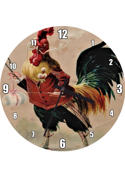 Cakatablo Nostaljik Paskalya Kartı Görseli Duvar Saati (Çap 30X30 Cm)