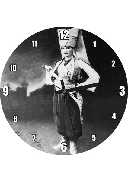 Cakatablo Atatürk Yeniçeri Kıyafetler Içinde Duvar Saati (Çap 30X30 Cm)