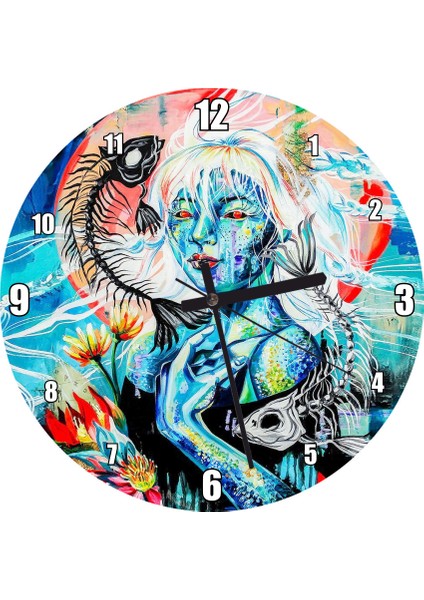Cakatablo Gerçeküstü Resimler Zodyak Balık Burcu Görseli Duvar Saati (Çap 50X50 cm )