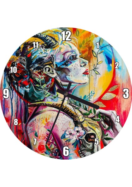 Cakatablo Zodyak Gerçeküstü Resim Oğlak Burcu Görseli Duvar Saati (Çap 30X30 Cm)