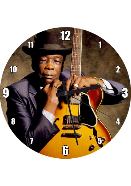 Cakatablo John Lee Hooper ve Gitarı Renkli Duvar Saati (Çap 30X30 Cm)