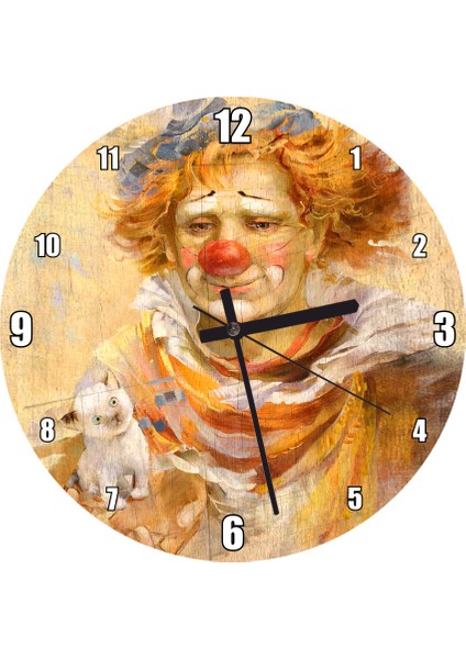 Cakatablo Yavru Kedi Palyaço Duvar Saati (Çap 30X30 Cm)